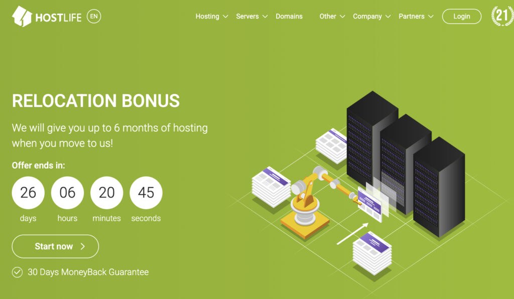 HostLife — главная страница сайта