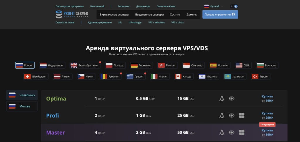 ProfitServer — главная страница сайта