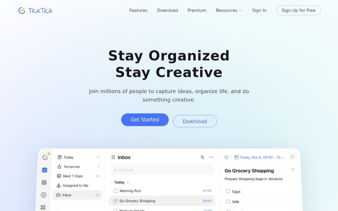 TickTick — главная страница сайта