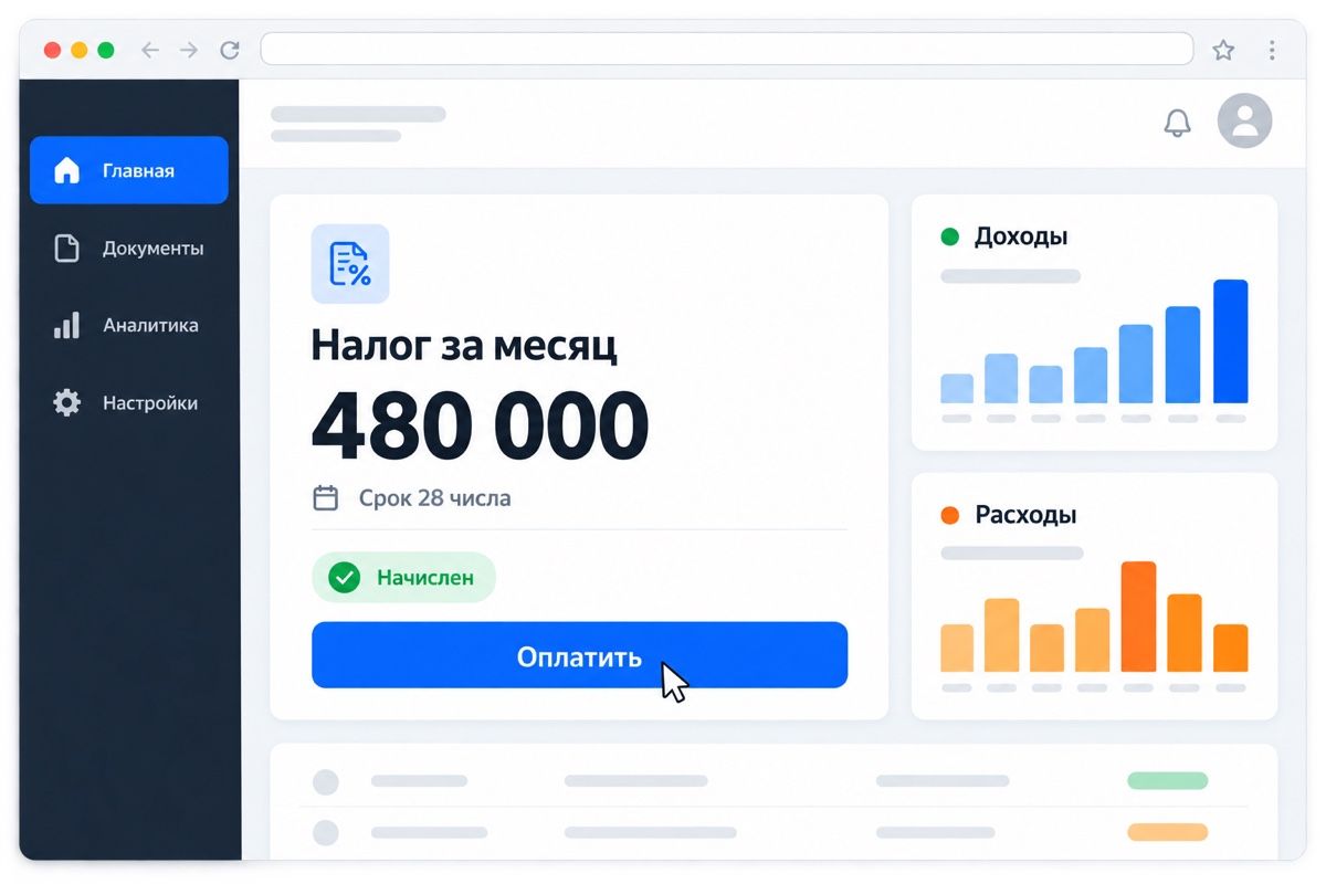 Налог на АУСН приходит в личный кабинет уже рассчитанным — остаётся нажать «Оплатить» (иллюстрация интерфейса)